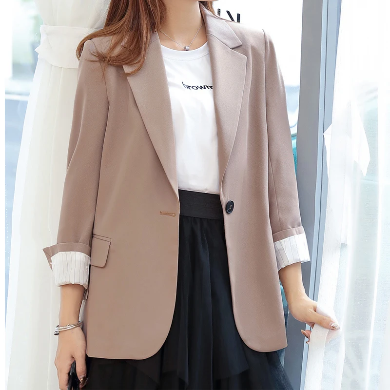 

2019 Women's Blazer Spring Long Sleeve Blazers One Button Coat Slim Office Lady Jacket Female Tops Suit Blazer Femme Jackets 4XL