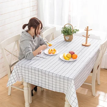 

Brief Plaid Waterproof Tablecloth Living Room Kitchen PVC Plastic SoftGlass Table Cloth Rectangle Dinning Table Cover Mat