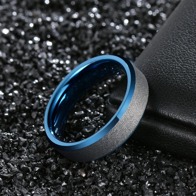 TIGRADE NEW Men Ring Tungsten Carbide Blue with Silver Frosted Ring 6mm For Wedding Engagement Band Unisex Party Rings Size5-12 2