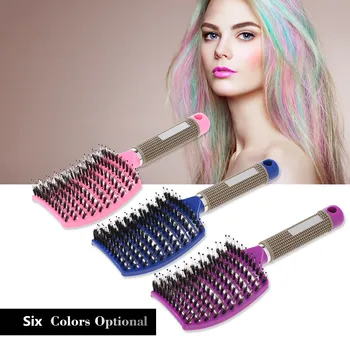 

Curved Boar Bristle Hair Brush Professional Detangling Hairbrush Head Massage Comb Hairdressing Styling Comb for Men Women