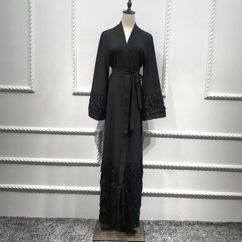 black cardigan Кафтан абайя Дубай кимоно хиджаб мусульманское платье джилбаб Qatar турецкие африканские платья женская мусульманская одежда Кафтан марокаин - Цвет: black cardigan