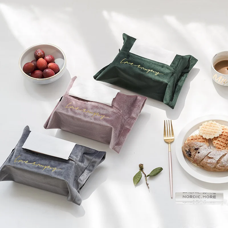 

1Pc Nordic Embroidery Velvet Tissue Box Storage Holder Cover Car Sofa Hotel Home Decorative Case Organizer