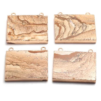 

Natural Stone Agates Pendant Charms Handmade Double Hole Necklace Pendant Jewelry Making DIY Accessories Women Men Gift 40x35mm