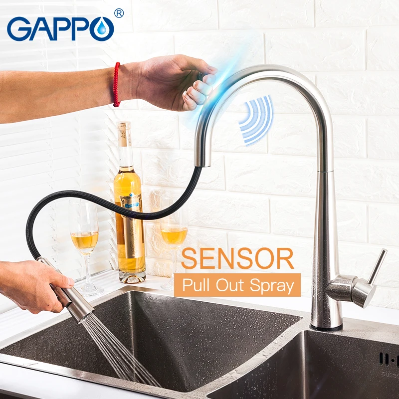 GAPPO Stainless Steel Smart Sensor Kitchen Faucets Touch Control Kitchen Mixer Touch Faucet for Kitchen Pull Out Sink Taps