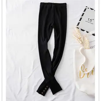 

2019 autumn new large size women's solid color elastic waist super fitness leggings women's trousers multi button leggings new