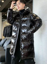 H.S.BONNIE Men's Winter Long Hooded Duck Outdoors Outerwear Winter Male Casual fashion down jacket Coat Menswear plumones - Цвет: Черный