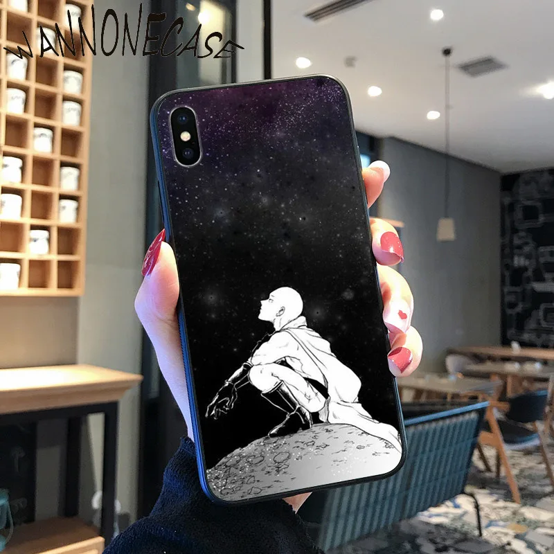 Anime One Meninju, Pukulan Man Gadis Lembut Hitam untuk iPhone 8 7 6 6S Plus X XS MAX 5 5S SE XR 11 11pro Promax Ponsel