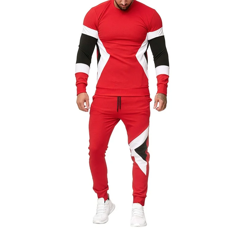 Low Price White Red Casual Mens Sweatshirt+Drawstring Pant Autumn Winter Slim Fit Sweatshirts Warm Sports Tracksuit Male
