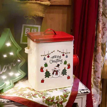 

1Pcs Christmas Rice Storage Box Iron Debris Snacks Covered Washing Powder Bucket Washing Powder Box Powdered Rice Barrel Spoon H