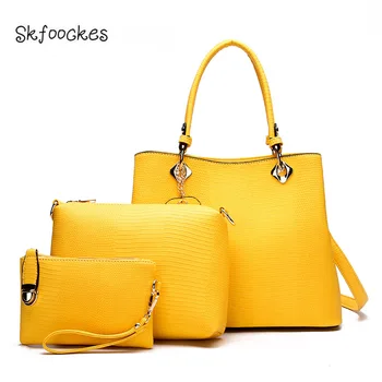 

SKFOOCKES Women's Bag 2020 European and American New Shoulder Bag & Diagonal Bag & Handbag Lizard Pattern Three-piece Female Bag