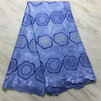

Special offer Latest African swiss voile lace fabric cotton nigeria dry lace with stones 2019 high quality african lace Sky blue