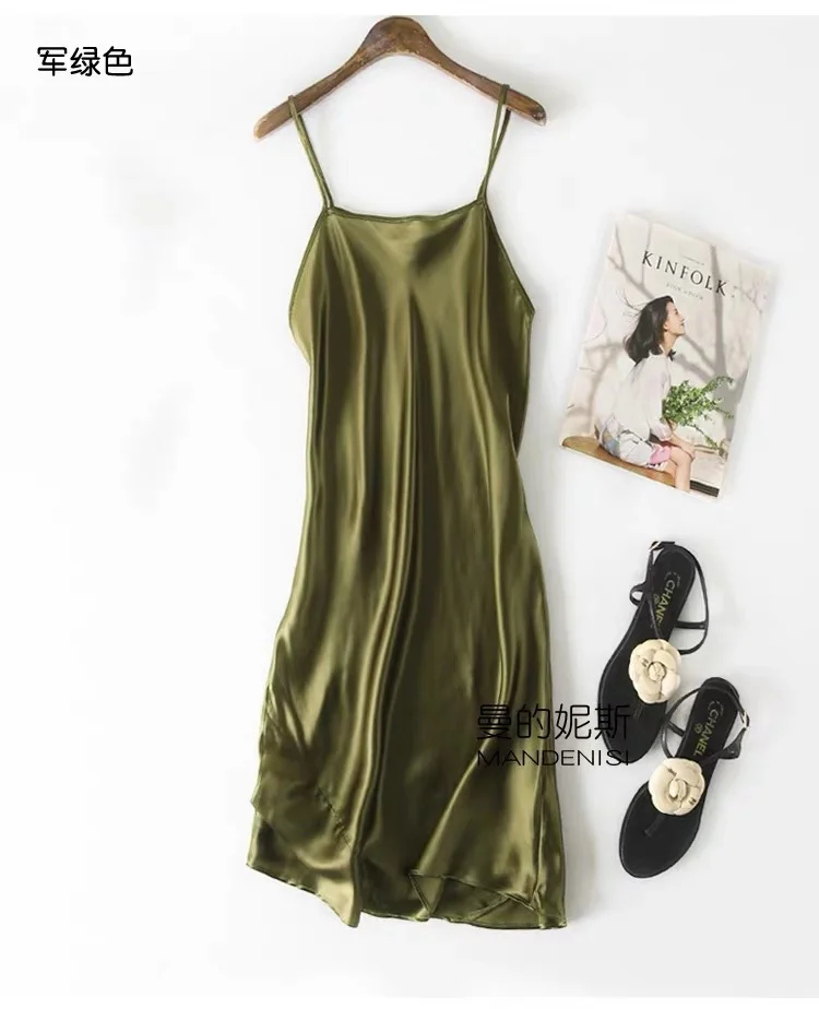 1 шт. ночная сорочка из 100% чистого шелка рубашка одежда для сна с бретельками