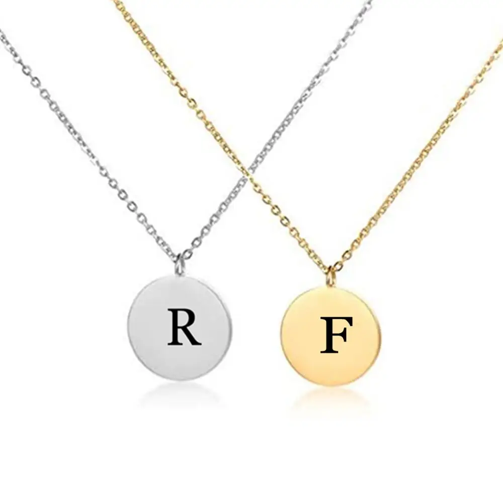 Custom Letter Pendant Children Necklace Round Engraved Name Jewelry 16’’/18’’/20’’ /Size Choice Chain Alphabet for Girls |