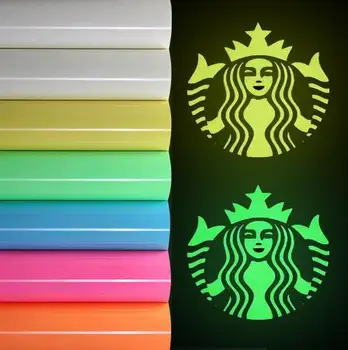 

Free shipping 1 sheet 25cmx25cm Luminous Heat Transfer Vinyl Glow in Dark noctilucent Heat Press Machine Tshirt Iron On HTV