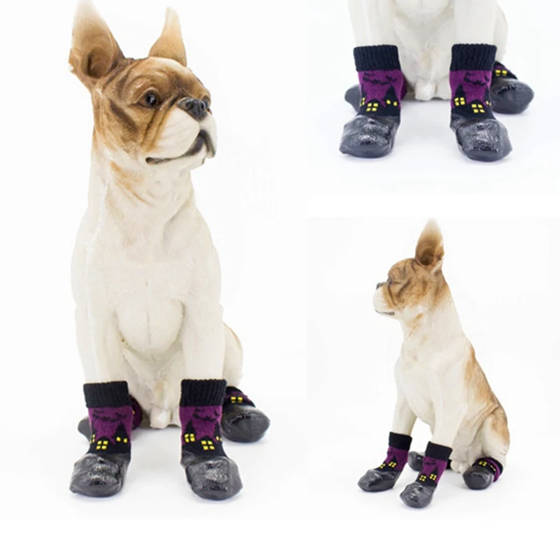 

Halloween Pet Waterproof Anti-slip Purple Socks Rubber Sole Paw Protectors, Small Medium Large Dog Dirty-proof Feet Cover
