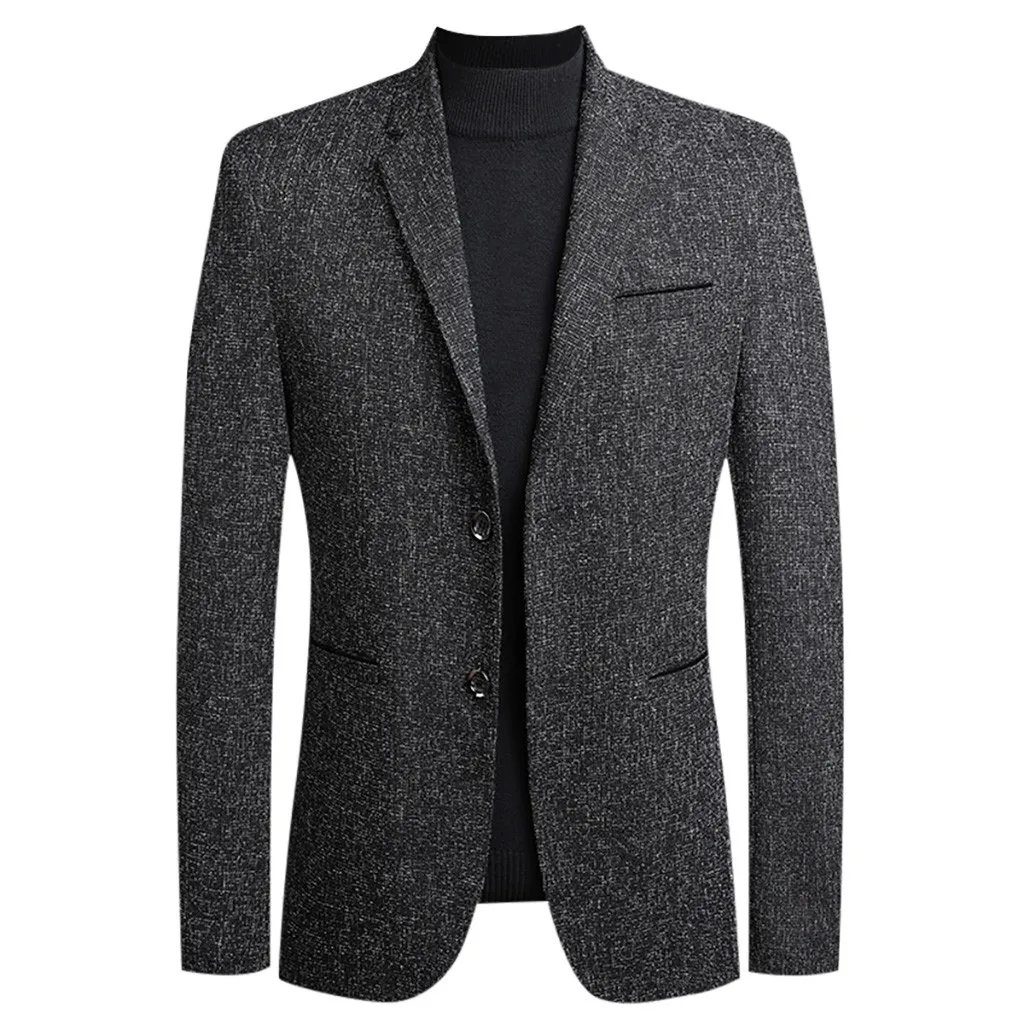 Зимний мужской костюм, пиджак, деловой повседневный мужской блейзер, пальто, нарядный костюм, костюм homme, однотонный, приталенный, высокое качество