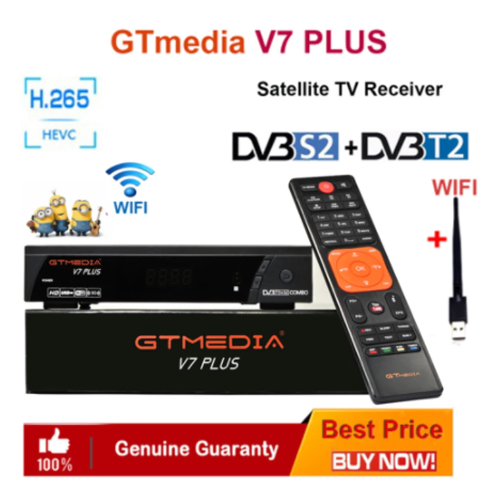 GTMedia V7 плюс спутниковый ТВ приемник DVB S2 T2 комбо H.265 Встроенный Wi Fi поддерживает