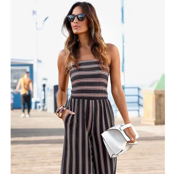 

Women stripe Jumpsuit Sexy Tube top Ladies Jumpsuits Party Rompers Off Shoulder Jumpsuit Woman Romper loose Rompers Trousers