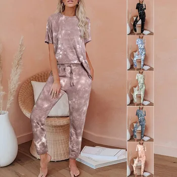 

Pajamas for Women Home Clothes Leisure Short Tops Two-Piece Suit Summer Tie-Dye Pants Pajamas Loungewear Women Clothing
