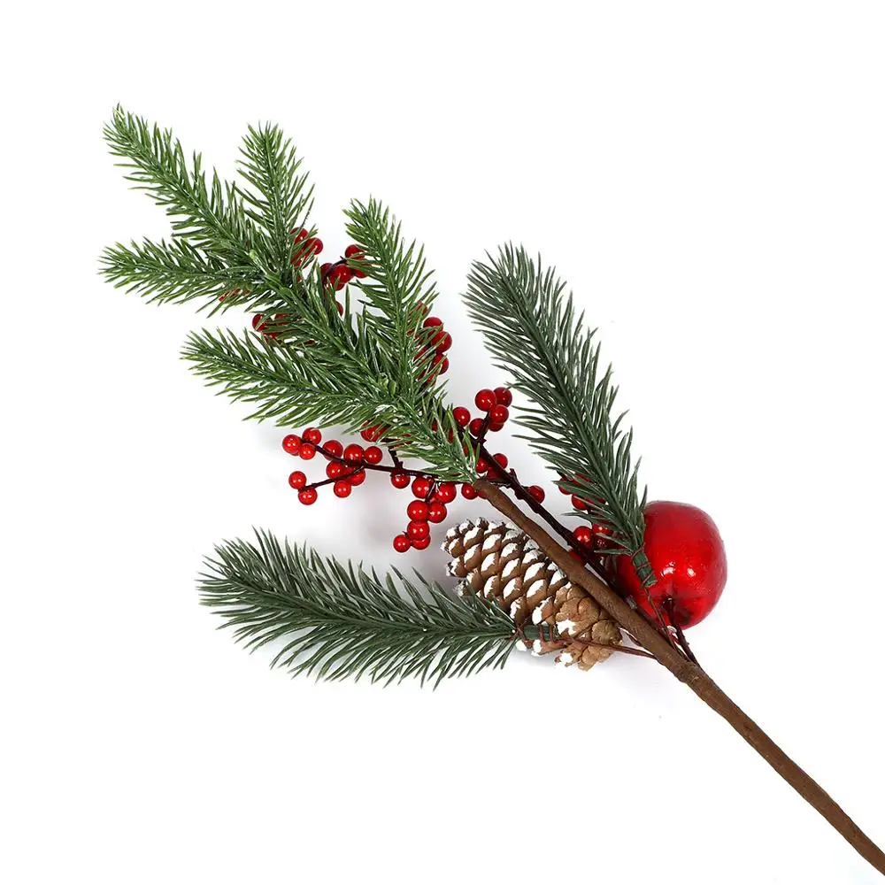 

Artificial Berries Branch Plastic Fake Flowers Leaf Decorative Berry Pine cones Apple Plant For New Year Christmas Decoration