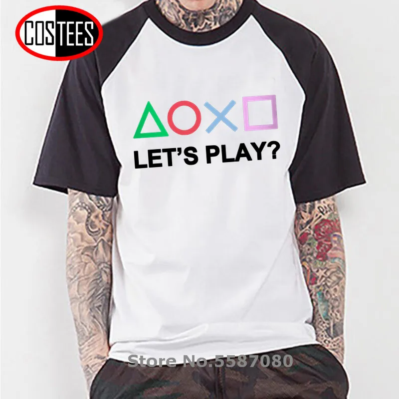 Модная футболка с кнопками управления видеоигрой PS Play-station Let's Play Мужская 2020