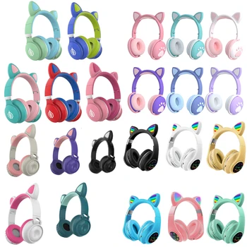 

4 Styles 22 Optional Cute Cat Bluetooth 5.0 Headset Wireless Hifi Music Stereo Bass Headphones LED Light Phones Girl Daughter