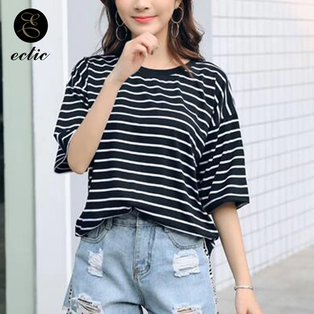 2020 Cute Korean Fashion Clothes Horizontal Striped Baseball Shirt Scoop  Neck Harajuku Street Style T Shirt Women Short Sleeve - T-shirts -  AliExpress