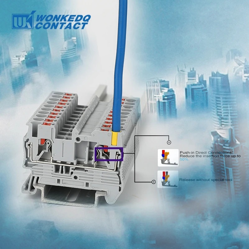 Din Rail Terminal Blocks PT-2.5  Push In Spring Screwless 10pcs Electrical Terminal Block Connector PT2.5 Wire Conductor