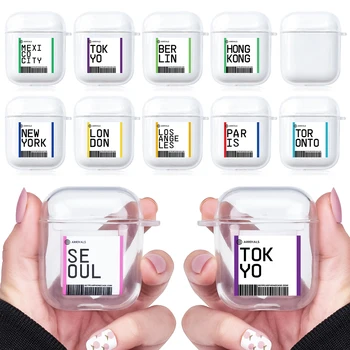 

Fashion Tourist Air tickets Bluetooth Headset Case For Airpods 1 2 Label Bar Code Pattern Earphone Clear TPU Cover For Airpods 2