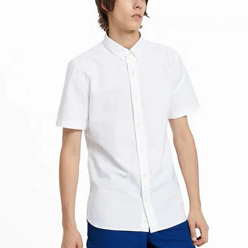 

D614 high quality homme classic crocodile shirts camisa masculina Men short Sleeve Dress Shirts 100%Cotton hombre chemises