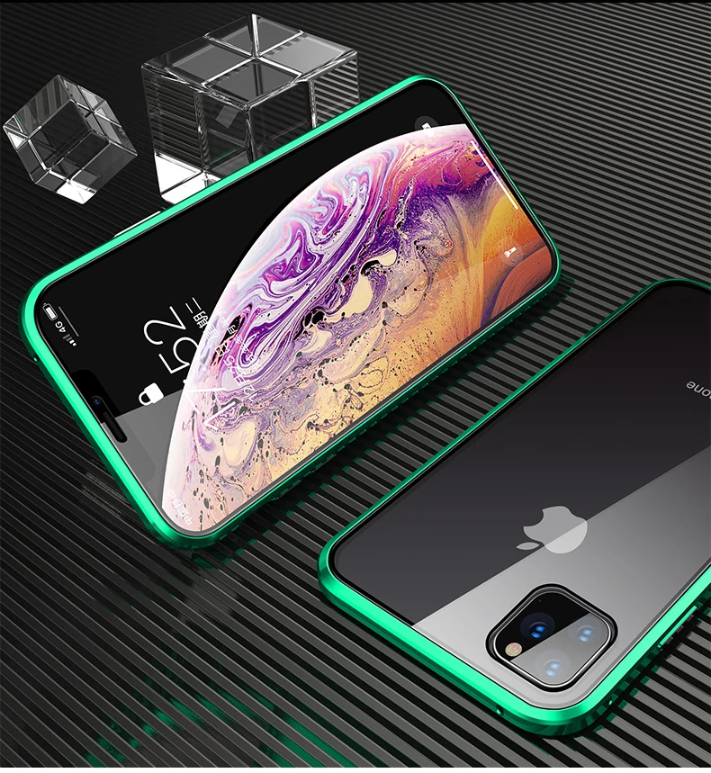 360 Полный Магнитный чехол для телефона iPhone 11 Pro 11 Pro MAX металлический бампер для iPhone XS XR XS MAX 8 7 6 6S Plus стеклянный чехол