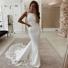 

Boho Elegant Wedding Dresses Appliques O-Neck Sleeveless Floor Length Long Mermaid Formal Party Bridal Gowns Robe De Mariée