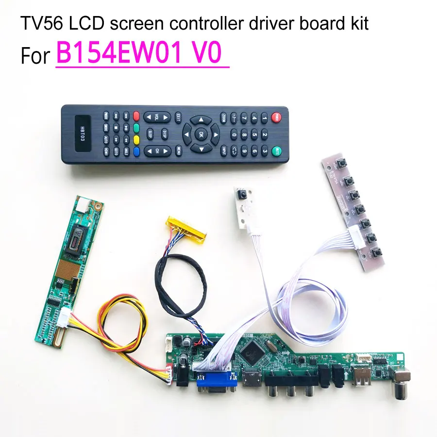 Для B154EW01 V0 T. V56 плата контроллера пульт+ инвертор+ клавиатура ЖК-дисплей Панель VGA HDMI AV USB RF 1CCFL 30-Pins LVDS DIY kit