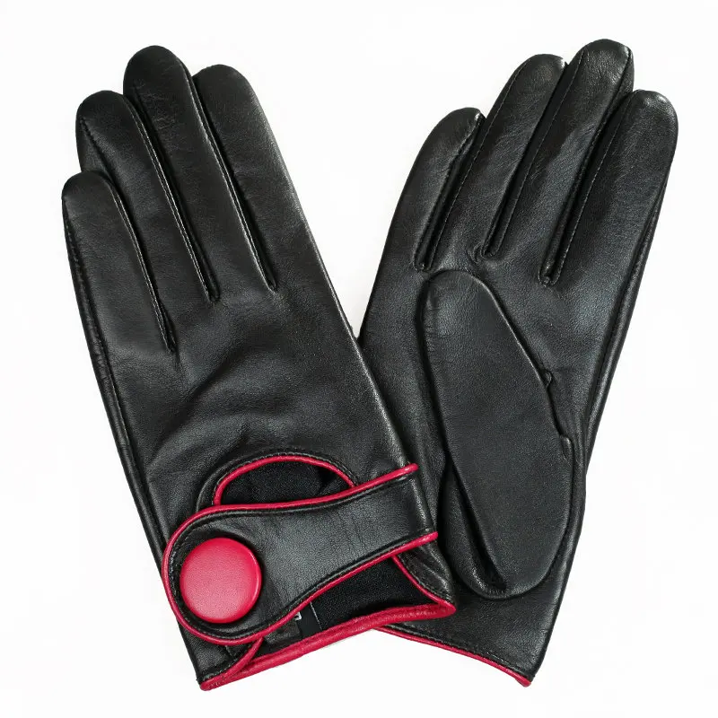 black rose red Настоящие кожаные женские перчатки на запястье с большой пуговицей тонкие короткие стильные высококачественные женские перчатки из овчины модные элегантные EL028NN-1 - Цвет: black rose red