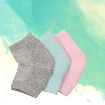 

3pcs Soft Ventilate Gel Heel Socks Open Toe Socks for Dry Hard Cracked Skin (Light Green, Pink and Grey)