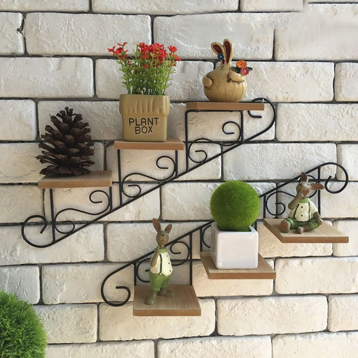 American Rural Creative Staircase Wall Hanging Decor Creative Rural Style Simple Stair Flower Shelf Shape Household Shelf A50