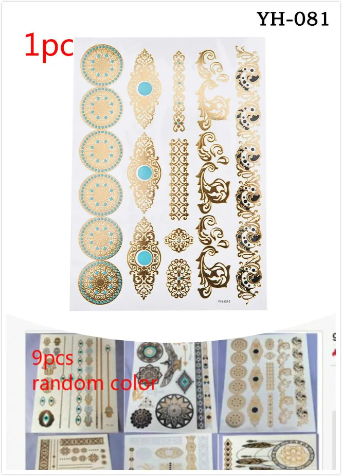 1/9pcs Hot Flash Metallic Waterproof Temporary Tattoo Gold Silver Tatoo Women Henna Flower Taty Design Sticker | Красота и здоровье