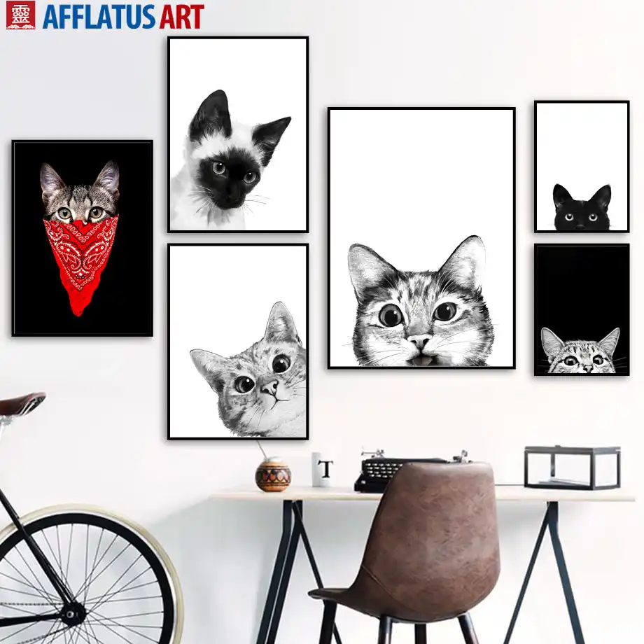 Black White Siamese Ragdoll Cat Wall Art Canvas Painting Nordic Posters And Prints Wall Pictures For Living Room Kids Room Decor Aliexpress