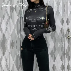 Body negro con estampado de otoño para mujer, traje de manga larga con cuello levantado, mono Sexy de una pieza