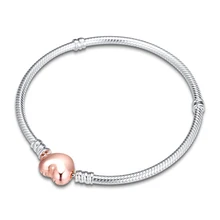 Аутентичный браслет из стерлингового серебра 925 пробы с застежкой в виде сердца и розы, подходит для брендового браслета, очаровательные женские ювелирные изделия DIY