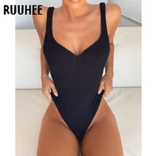 RUUHEE, сдельный купальник,, купальник для женщин, открытая спина, боди, Одноцветный, с высоким вырезом, купальный костюм, женский бикини, летняя пляжная одежда