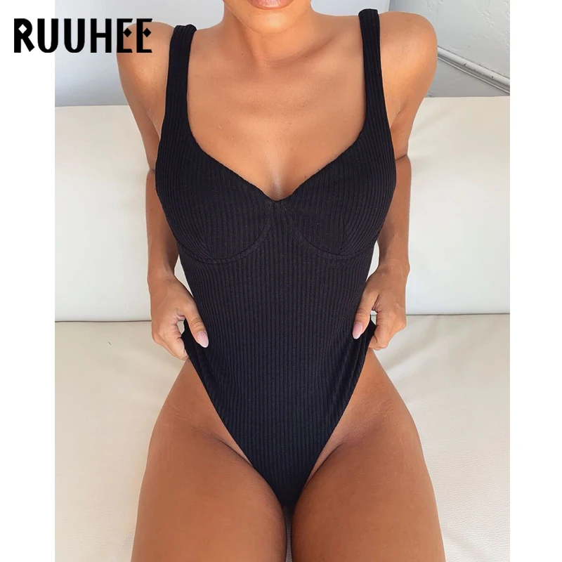 

RUUHEE One Piece Swimsuit 2019 Swimwear Women Backless Bodysuit Solid High Cut Bathing Suit Female Bikinis Summer Beach Wear
