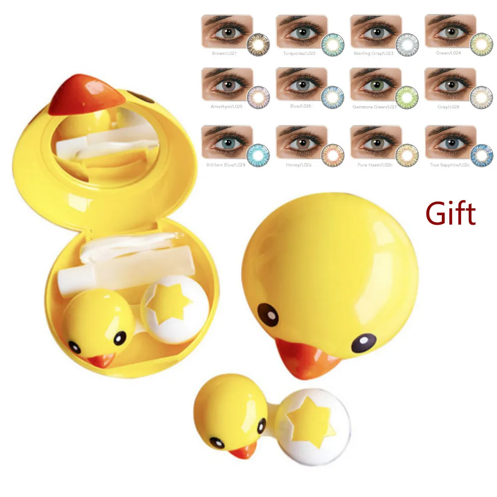 

Mini Contact Lens Case Box Travel Kit Eyewear Accessories Cartoon Duck Design Colored Eye Contact Lenses Box Container Case