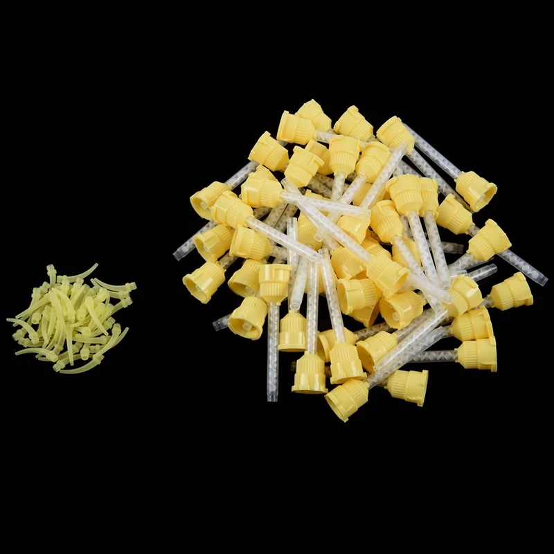 50x Dental Impression Tip Temporary 1: 1 Silicone Rubber, 50X Yellow Tips+Injection Head