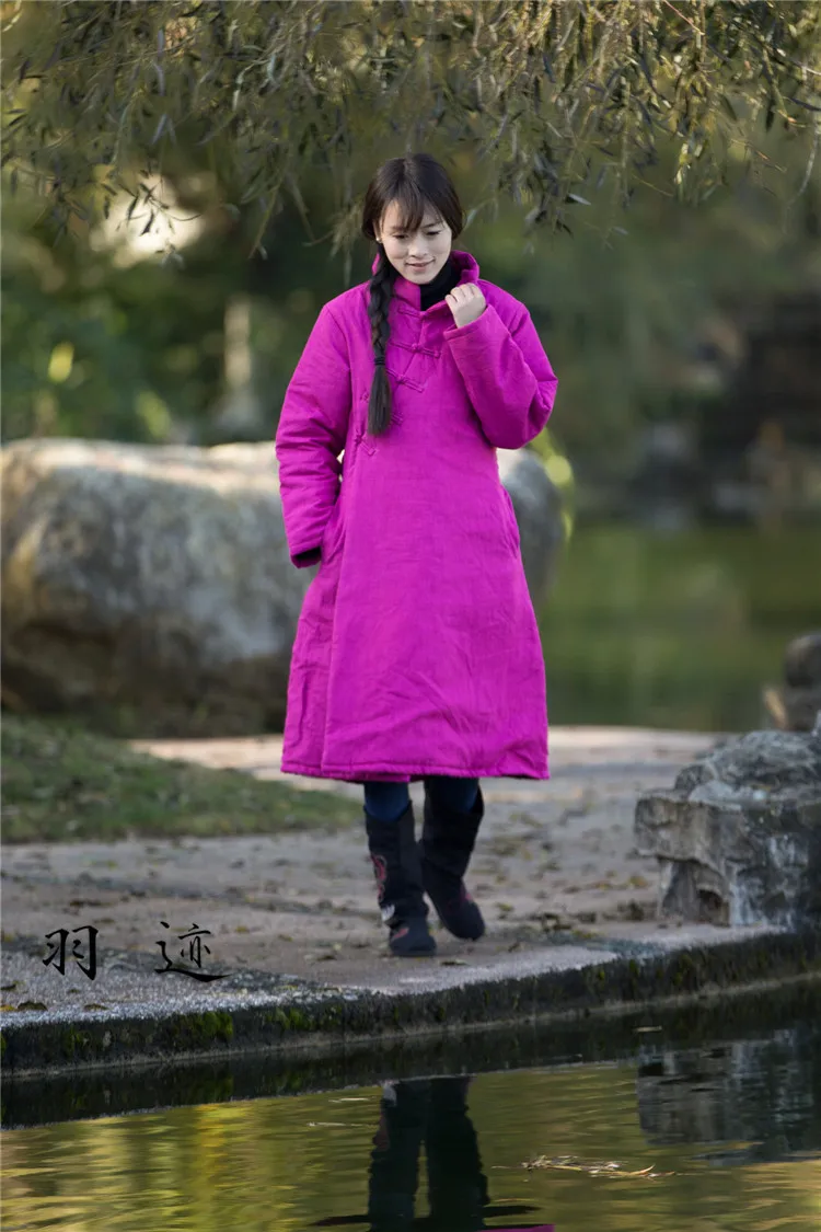 

Chinese Style Winter WOMEN'S Dress Tibetan Literature And Art Retro Frog Xie Jin Waist Hugging Women Jacket Loose-Fit Stand Coll