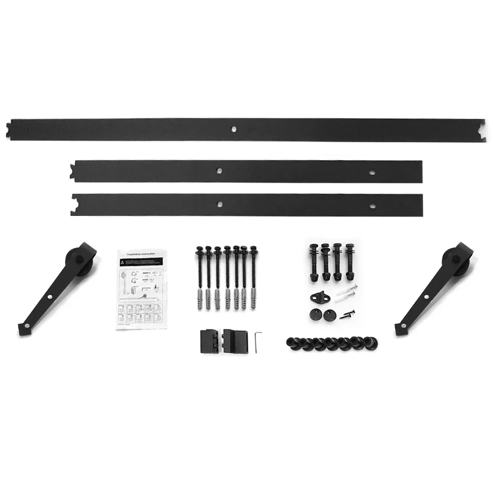 

6FT Heavy Duty Sturdy Sliding Barn Wood Door Track Rail Black Hardware Kit One Door Smoothly and Quietly Arrow Wheels Hanger