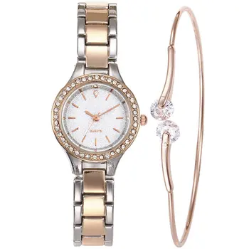 

Brand new Beneficial Fashion Women Diamond Quartz Watch Bracelet Two Pieces A Set Girls Ladies Business Valentine Christmas GIFT