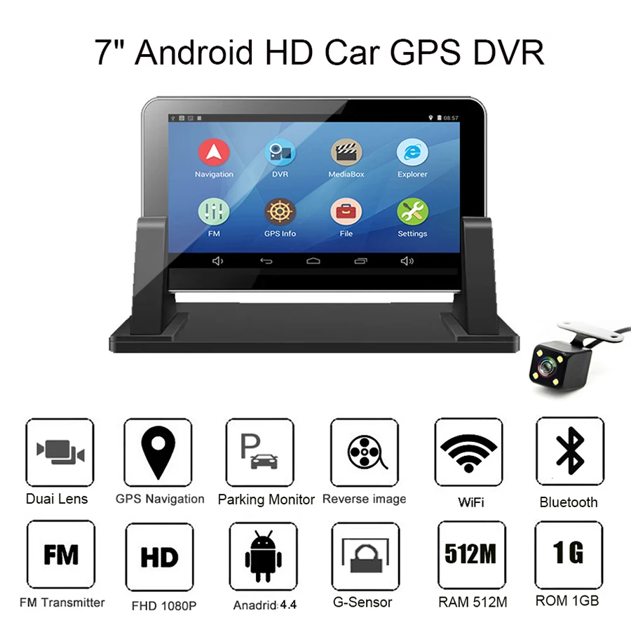 Anfilite H55 7 дюймов емкостный Android Автомобильный gps навигатор четырехъядерный 16 ГБ Автомобильный DVR видеорегистратор две камеры 1080P Запись бесплатные карты