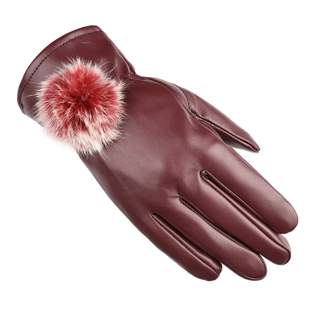 Красный Новая мода Простой дизайн теплые зимние мягкие перчатки черные из натуральной кожи женские перчатки митенки женские красные черные цвета 19 oct30 - Цвет: Красный
