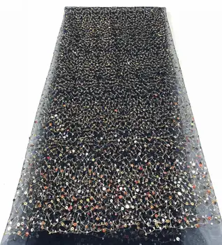 

High Quality 5yards black Sequins Embroidered Nigerian Lace Fabrics For Wowen Dress FFR1114